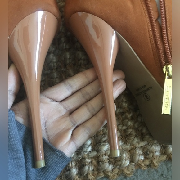 Sexy faux suede rust/tan over-the-knee peep toe boot - Picture 13 of 17